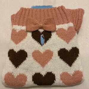 Vibrant Life (PET) SWEATER Size: S, "HEARTS" Pink Brown white with pink bow